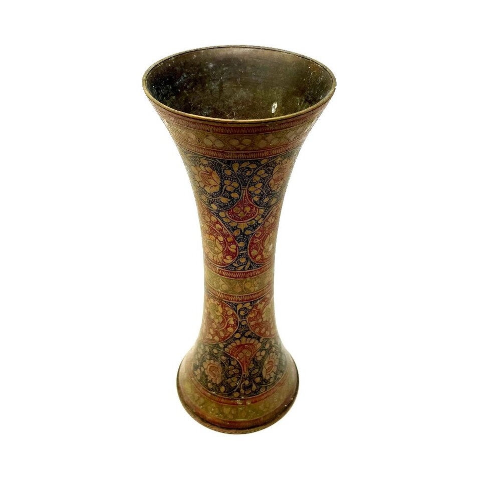 Vintage Brass Kashmir Vase Signed HxR Intricate Etched Design